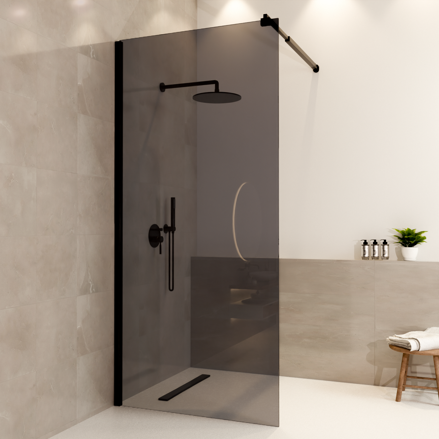 Douchewand Lima 90 x 200 cm - Zwart - Rookglas Nano Coating