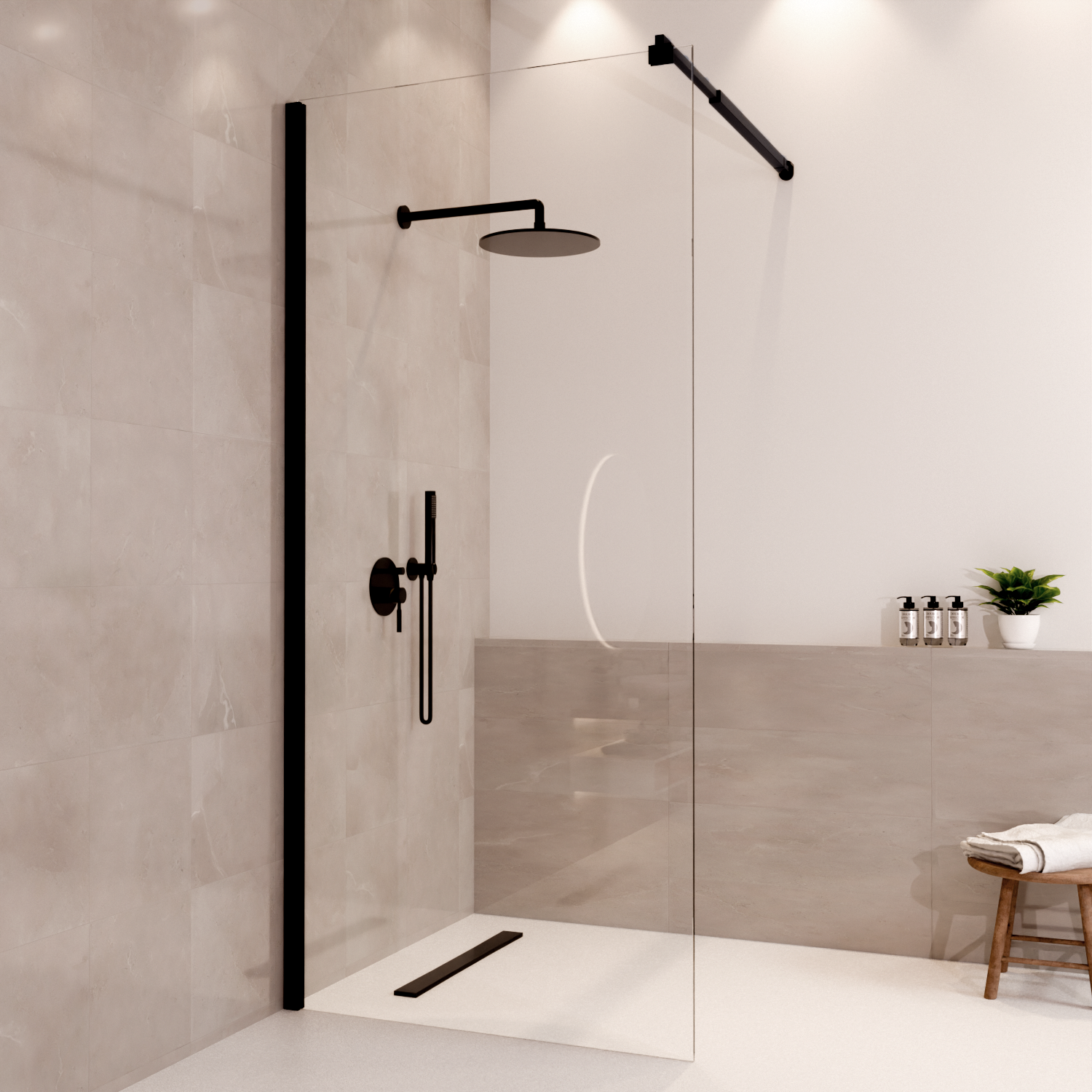 Douchewand Lima 90 x 200 cm - Zwart - Nano Coating