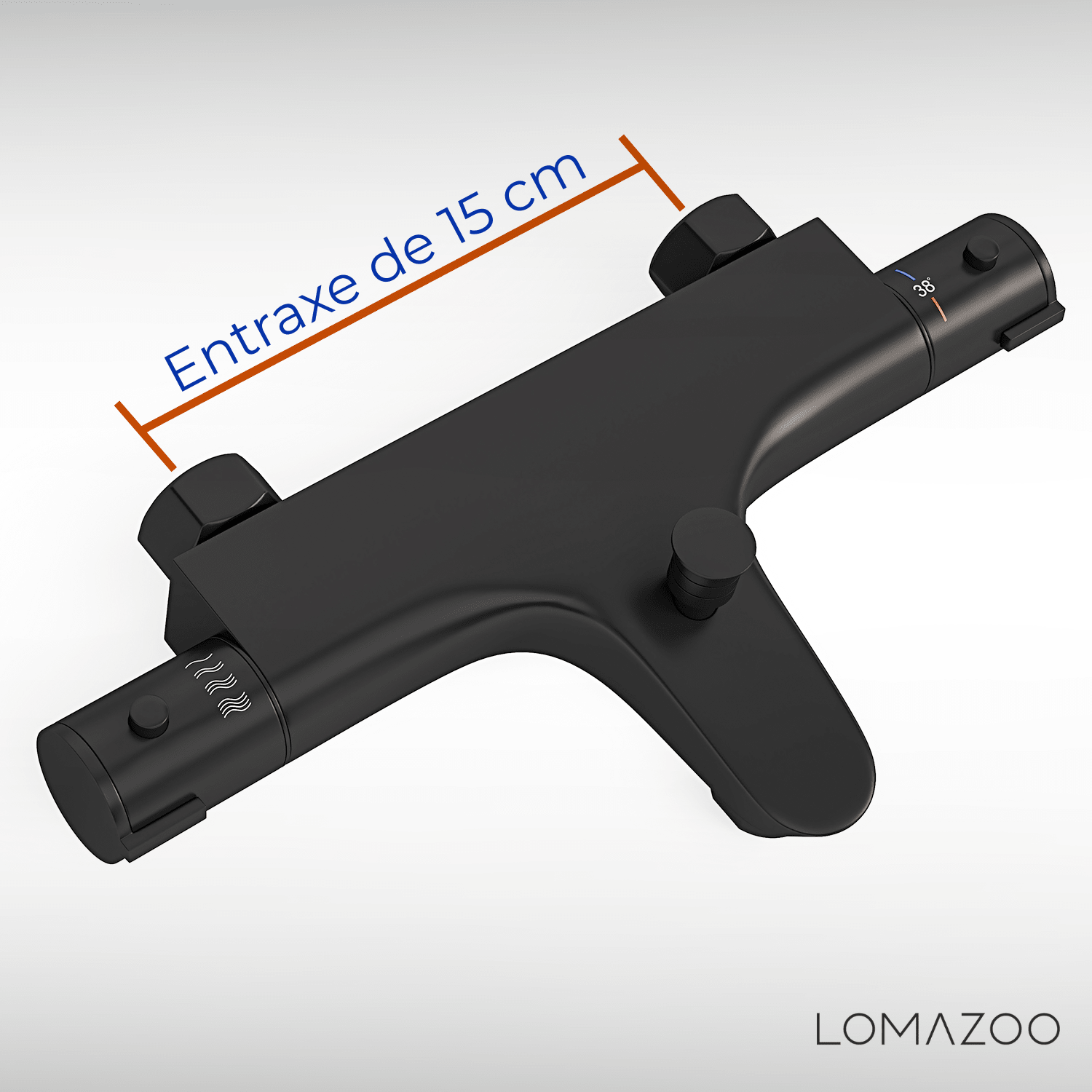 Thermostatische badkraan Mat Zwart - 15cm - lomazoo.com