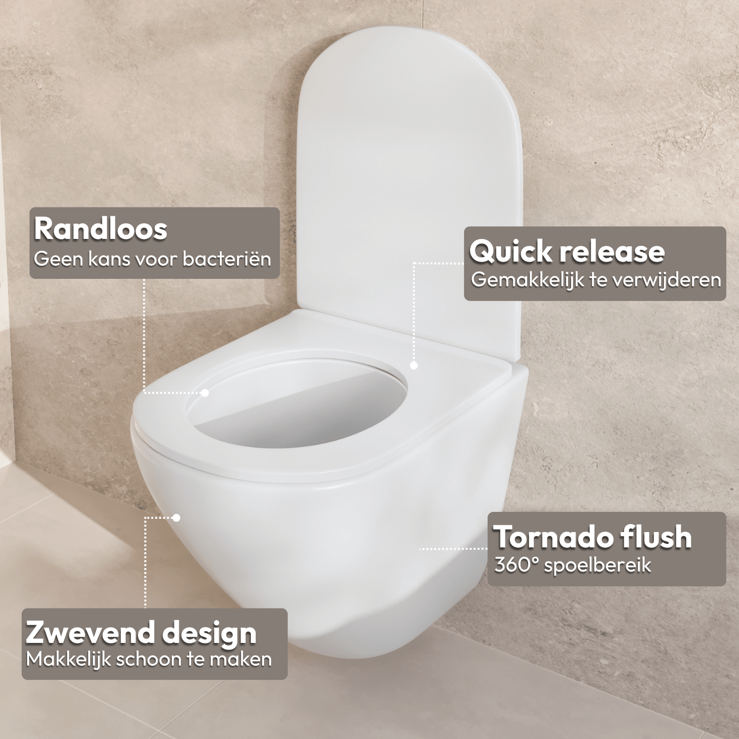 LINEA Hangend Toilet - Wit - Rond - lomazoo.com