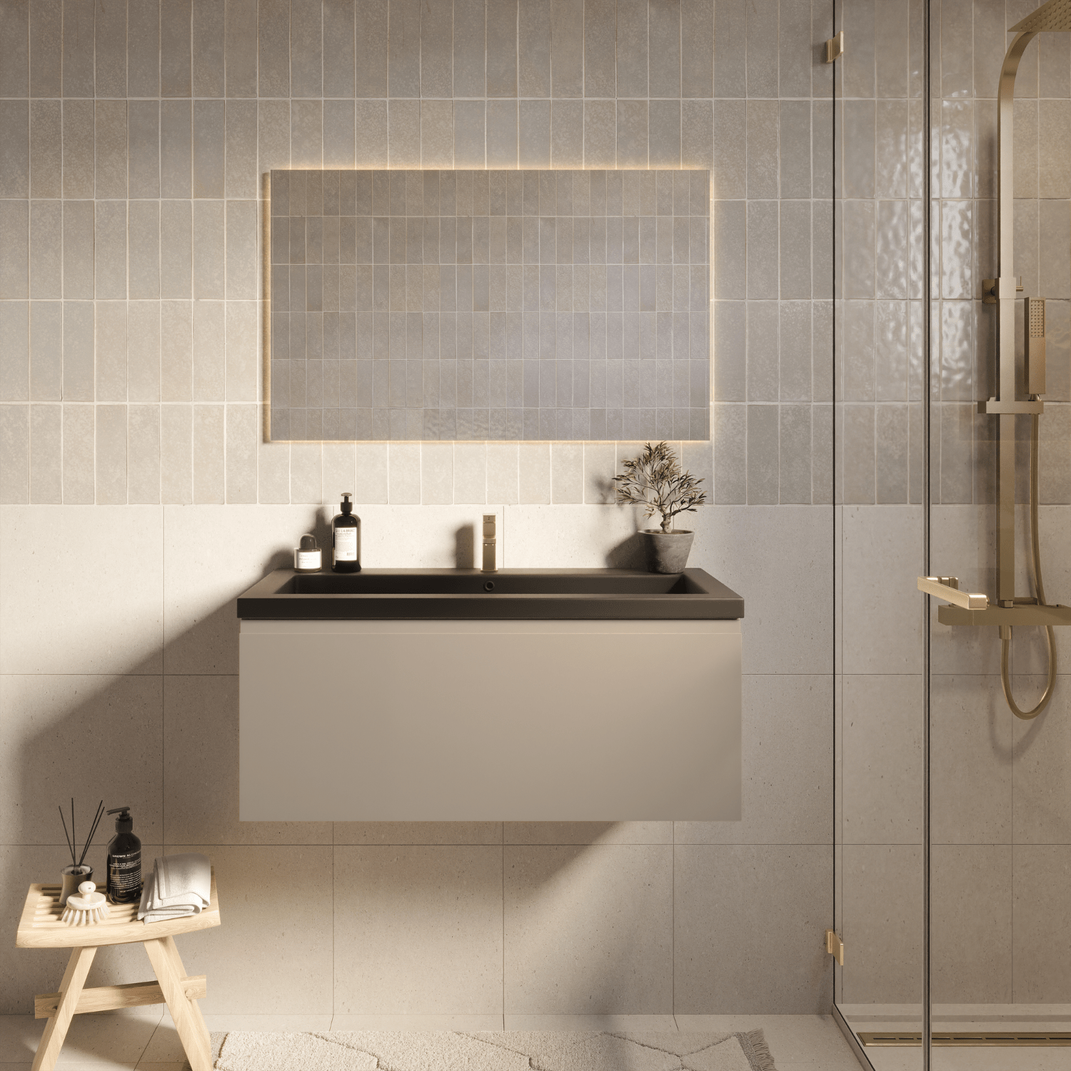 MODENA Greige - Wastafel Zwart - 100cm - lomazoo.com