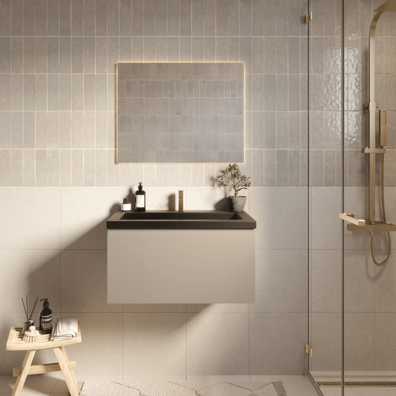 MODENA Greige - Wastafel Zwart - 80cm - lomazoo.com