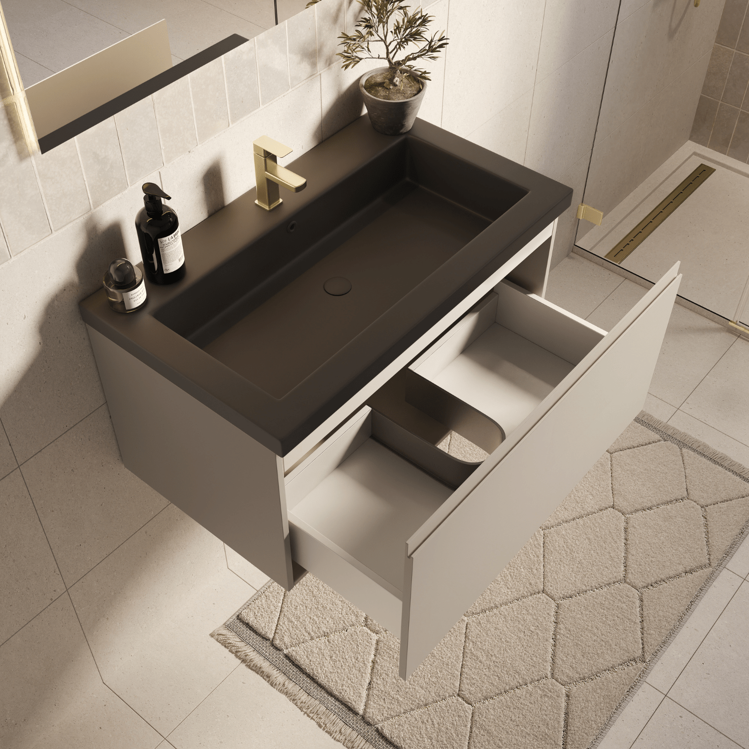 MODENA Greige - Wastafel Zwart - 80cm - lomazoo.com