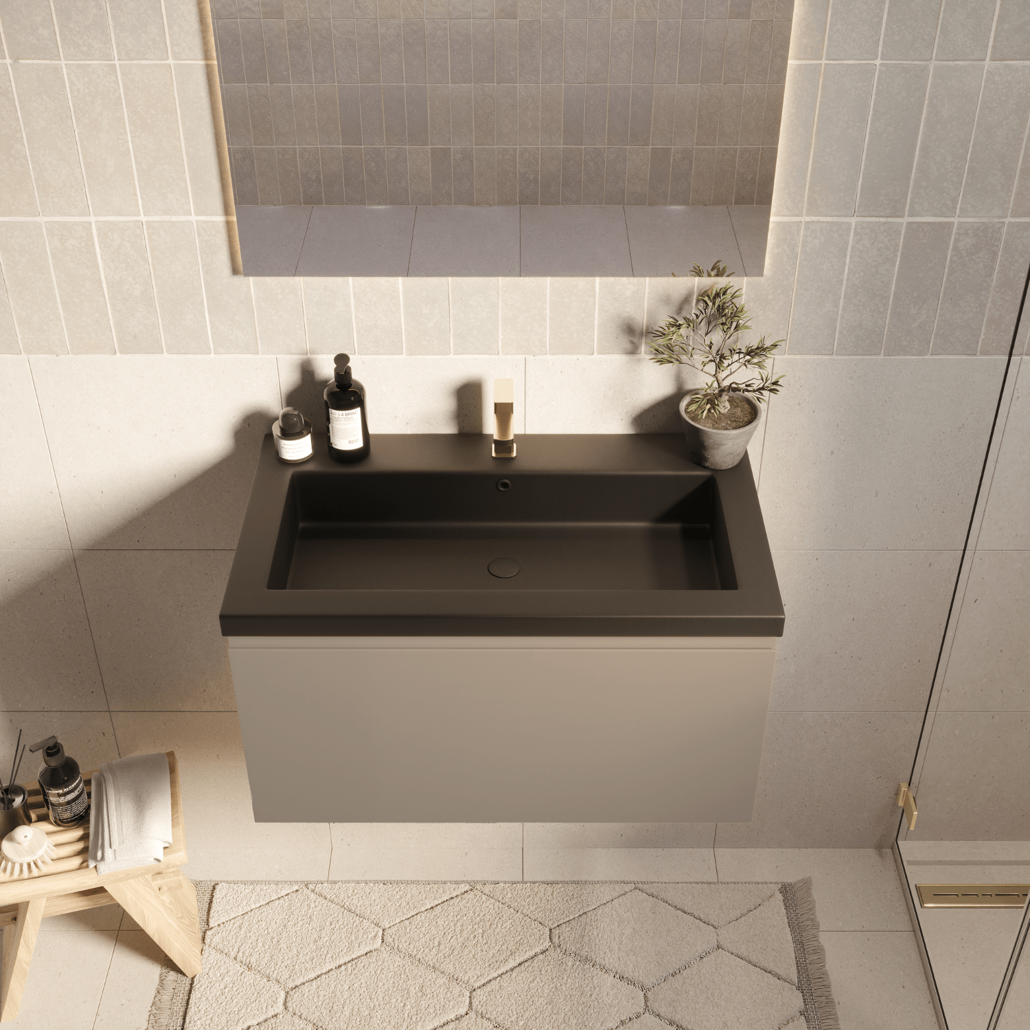 MODENA Greige - Wastafel Zwart - 80cm - lomazoo.com