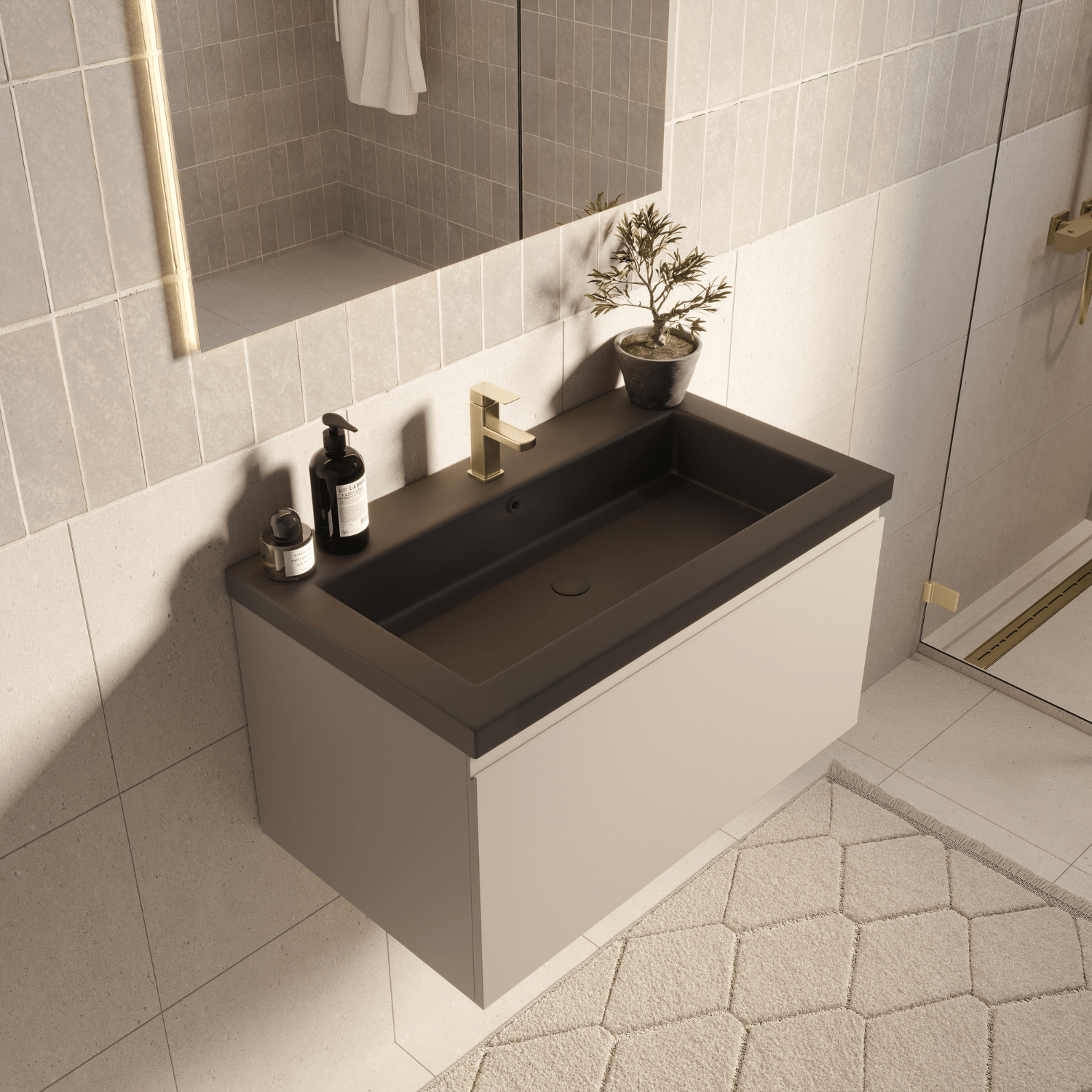 MODENA Greige - Wastafel Zwart - 80cm - lomazoo.com