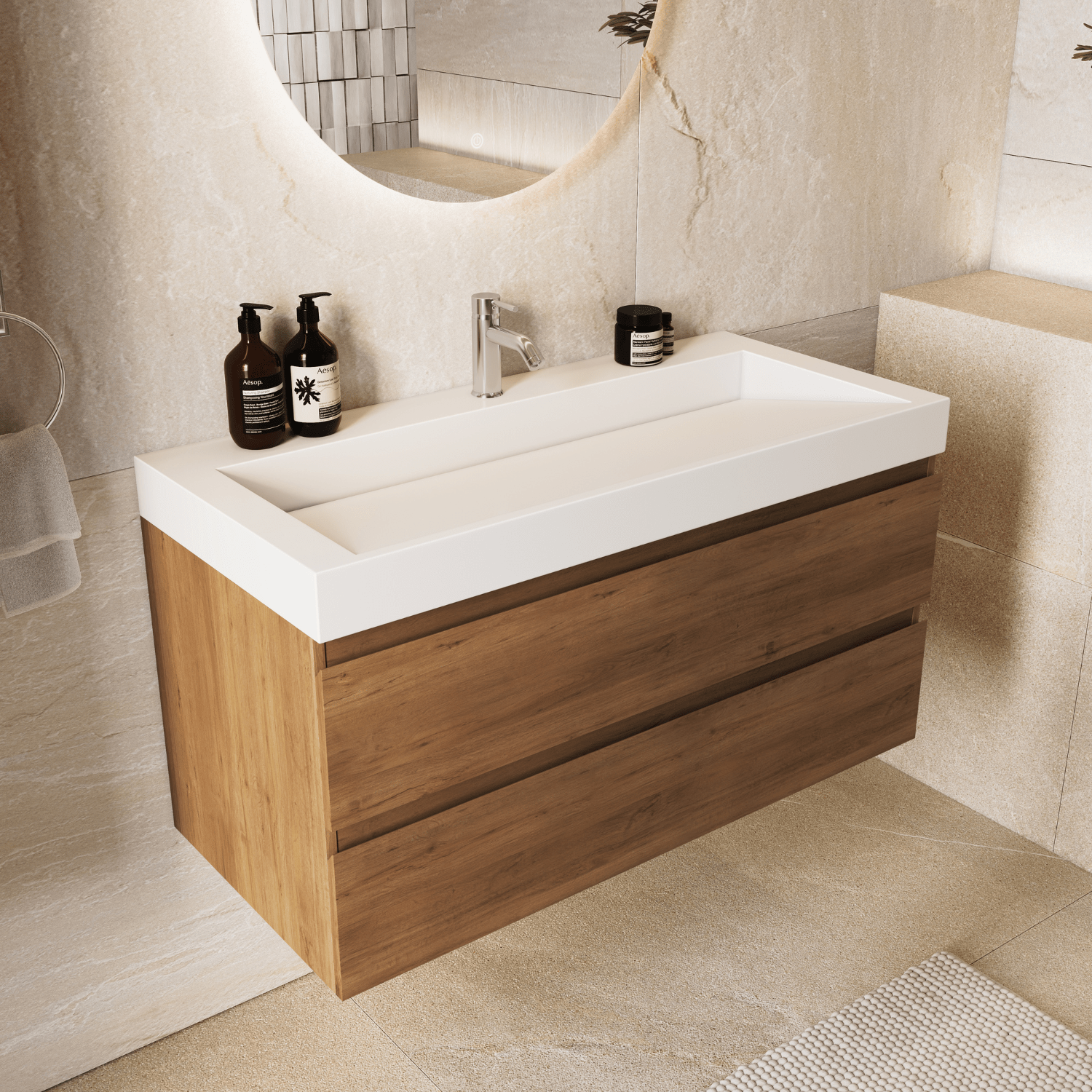 ZARIVO Warm Eiken - Wastafel Wit - 100cm - lomazoo.com