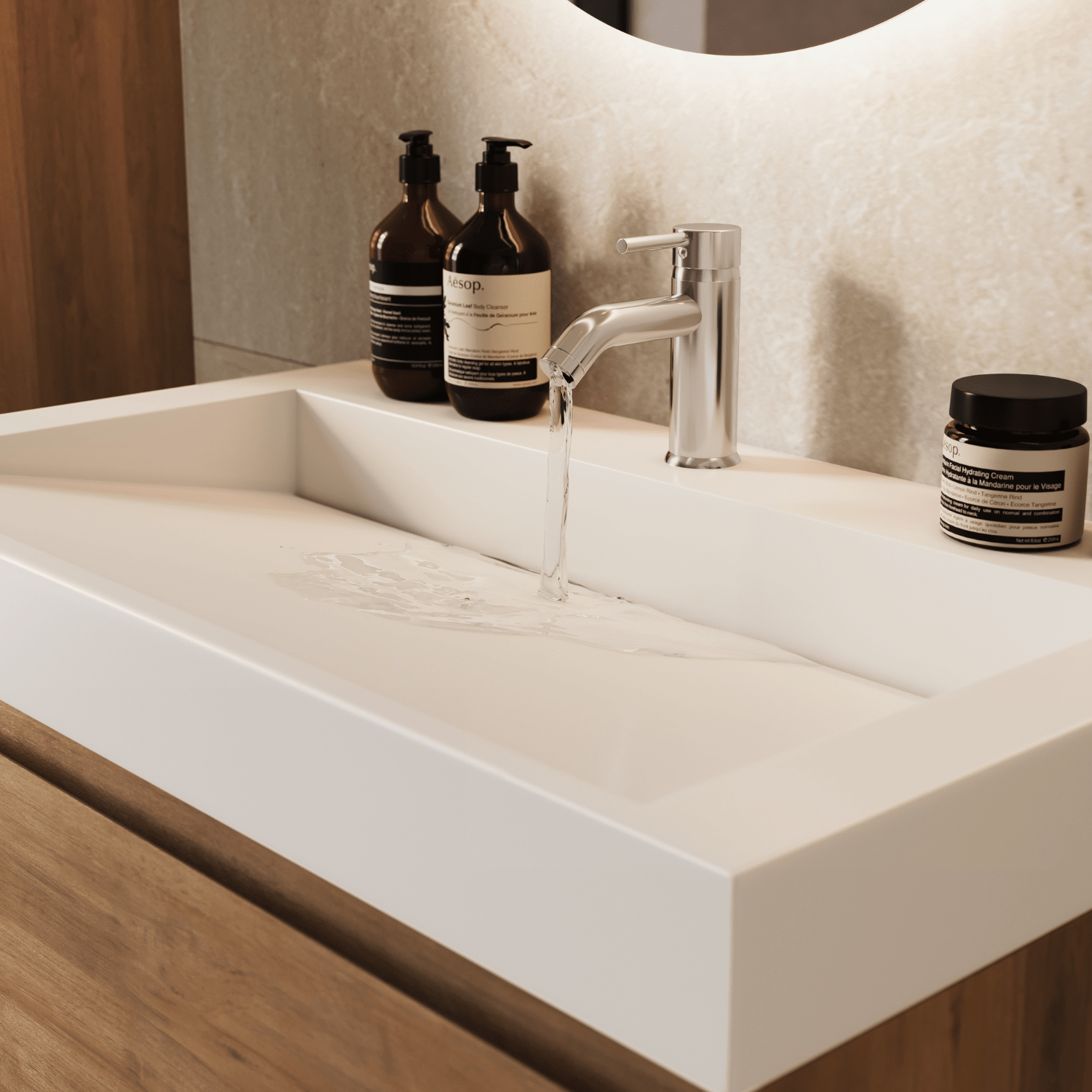 AZURO Warm Eiken - Wastafel Wit - Met Kolomkast - 80cm - lomazoo.com