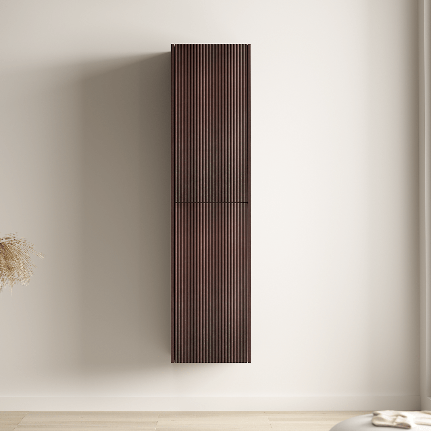 Badmeubelset TROPANI 60 cm - Walnoot - Ribbel front - Waskom Zwart - lomazoo.com