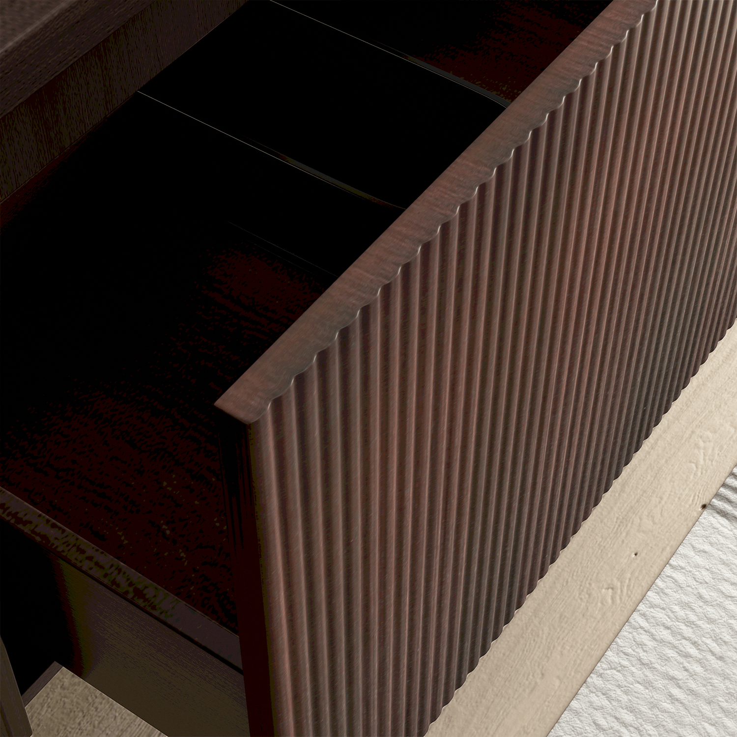 Badmeubelset TROPANI 80 cm - Walnoot - Ribbel front - Waskom Zwart - lomazoo.com