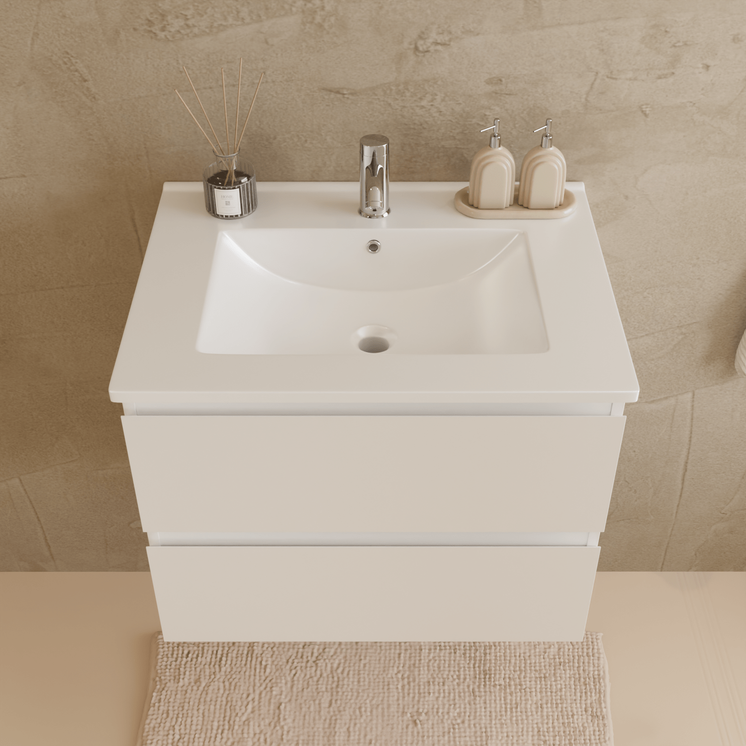 Badmeubelset VERONA 60 cm - Met Kolomkast - Glanzend Wit - Wastafel Wit - lomazoo.com