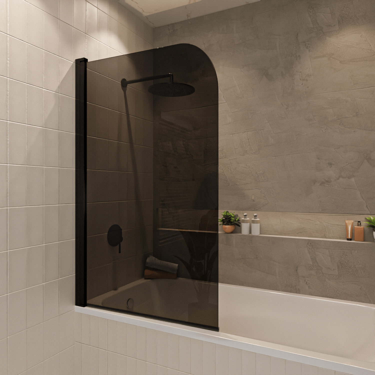 Badwand Palmas 80 x 140 cm - Zwart - Rookglas Nano Coating - lomazoo.com