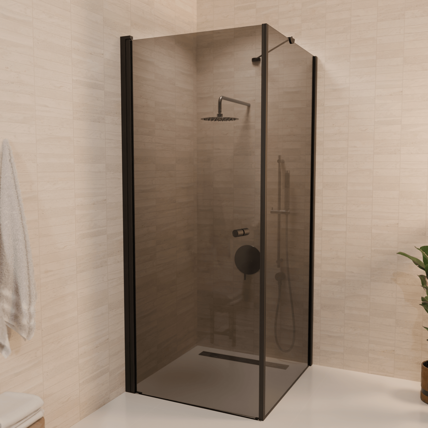 Douchecabine Medellin 90 x 90 x 200 cm - Zwart - Rookglas - Nano Coating - Draaideur - lomazoo.com