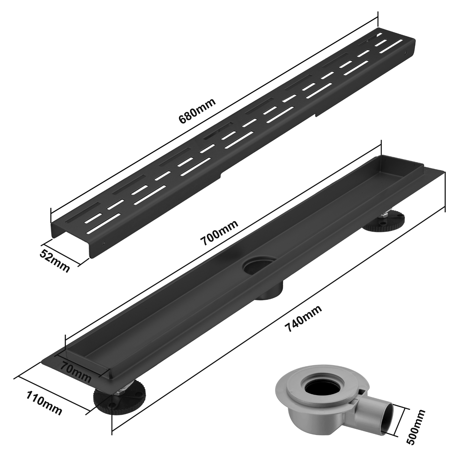 Douchegoot Cayma 70 cm - Matzwart - lomazoo.com
