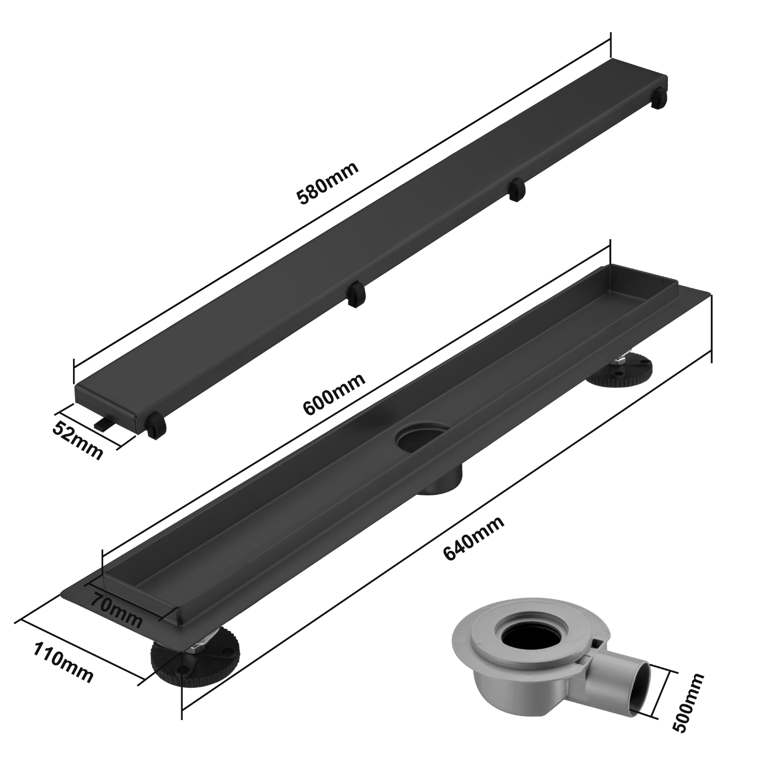 Douchegoot Nilo 60 cm - Matzwart - lomazoo.com