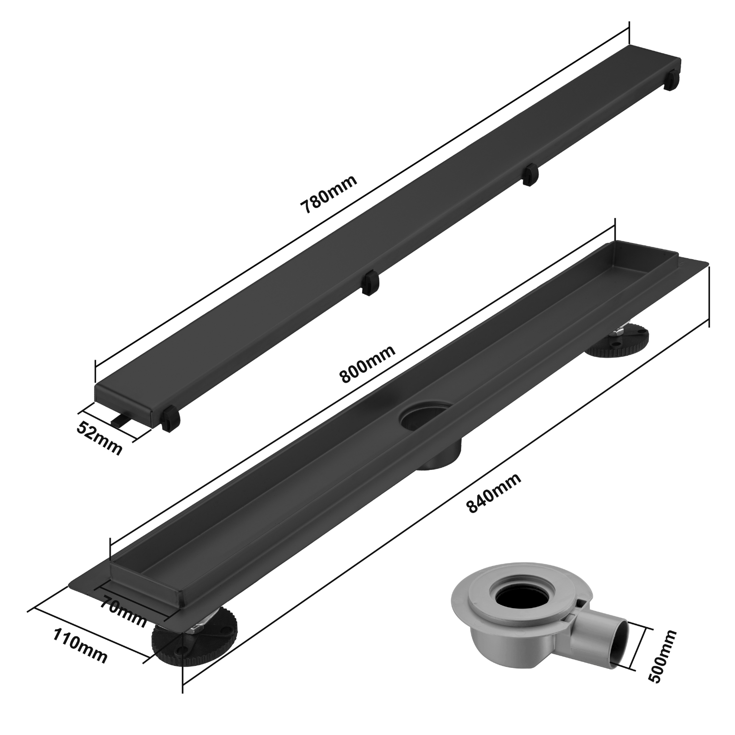 Douchegoot Nilo 80 cm - Matzwart - lomazoo.com