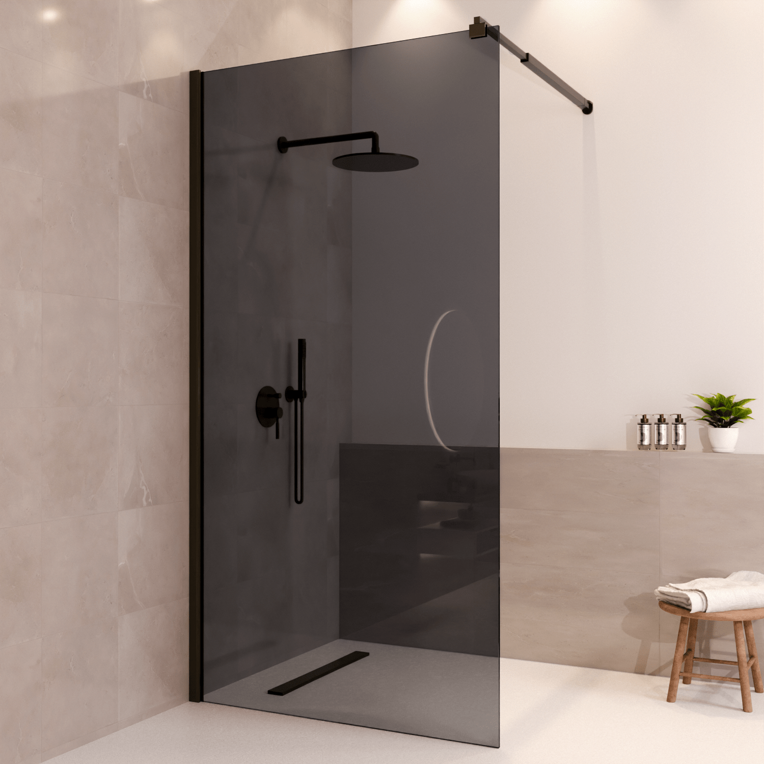 Douchewand Lima 100 x 200 cm - Zwart - Rookglas Nano Coating - lomazoo.com