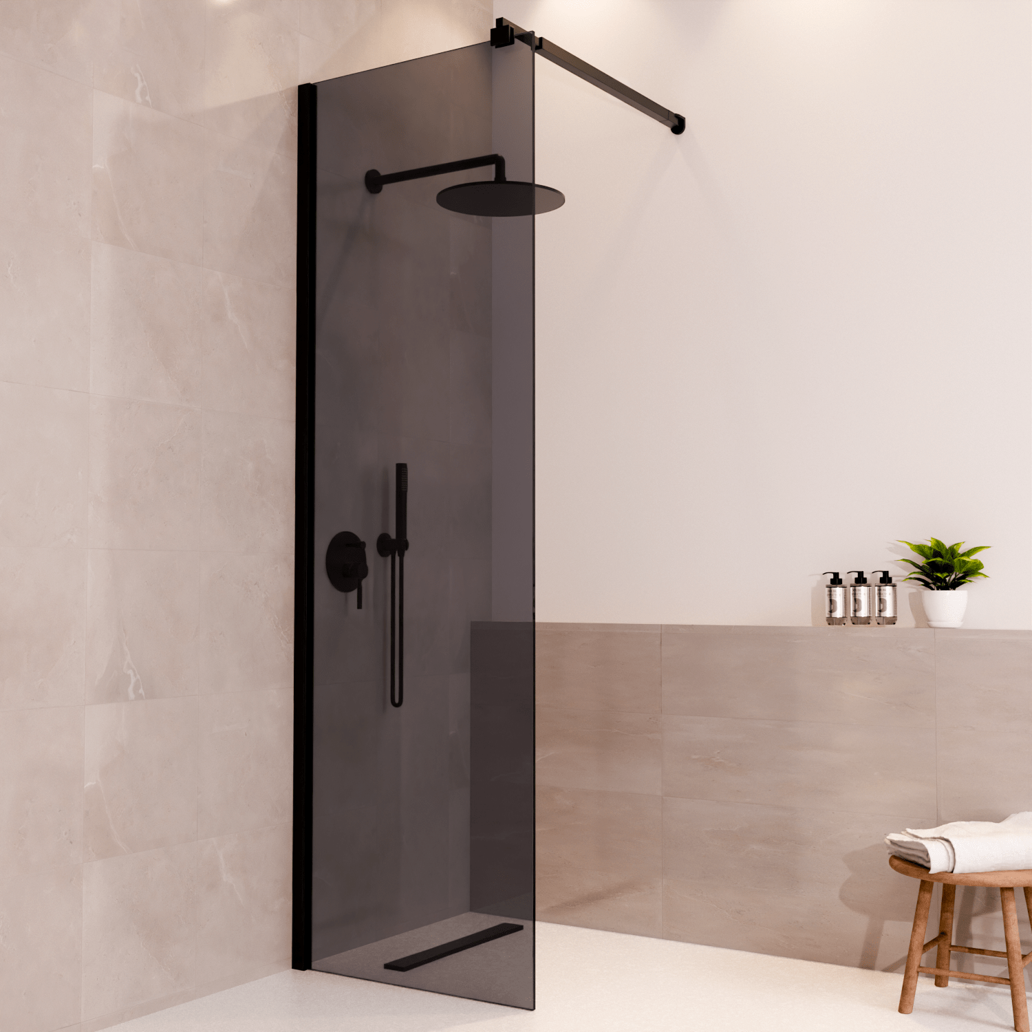 Douchewand Lima 60 x 200 cm - Zwart - Rookglas Nano Coating - lomazoo.com