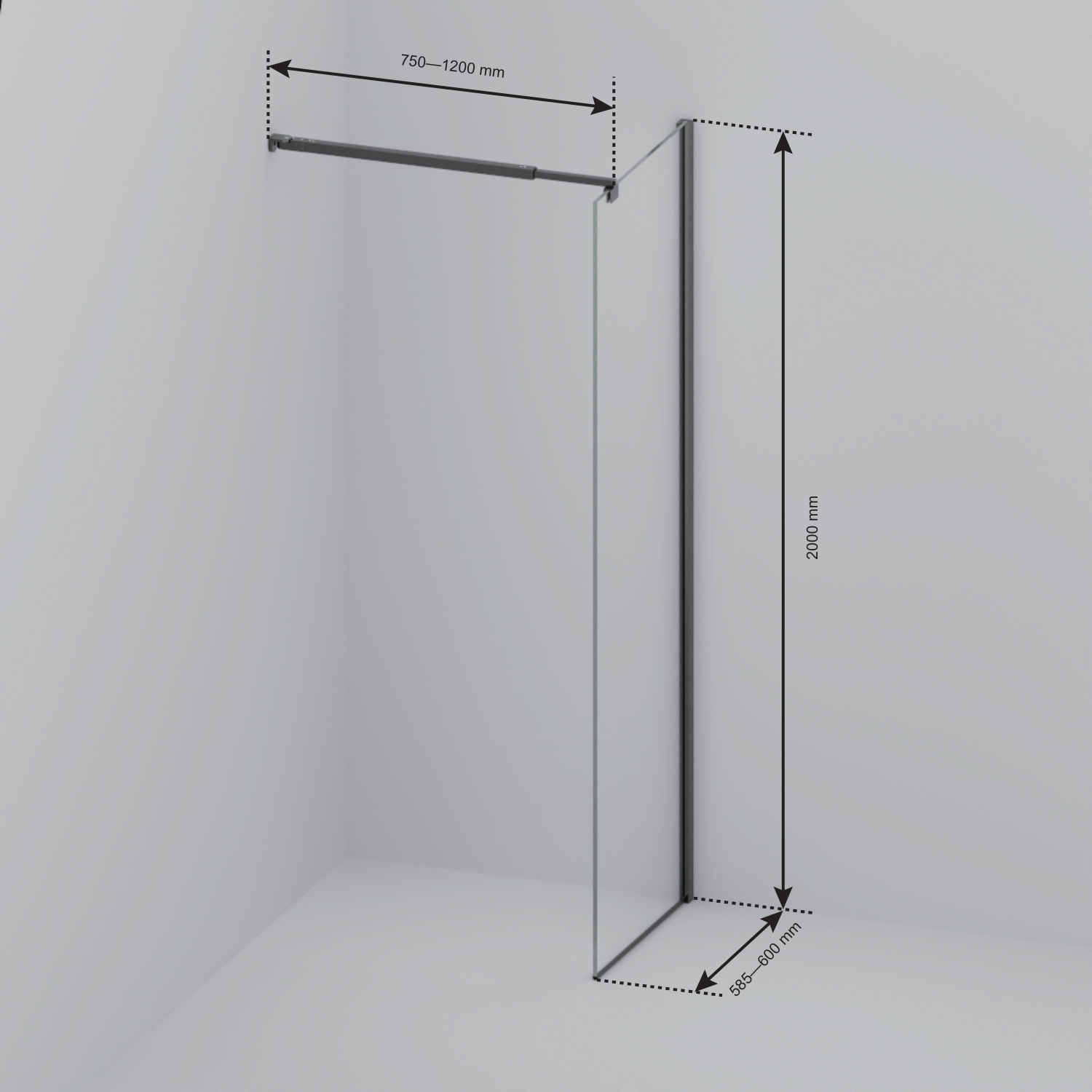 Inloopdouche Lima 60 x 200 cm - Zwart - Gerookt Glas Nano Coating - lomazoo.com