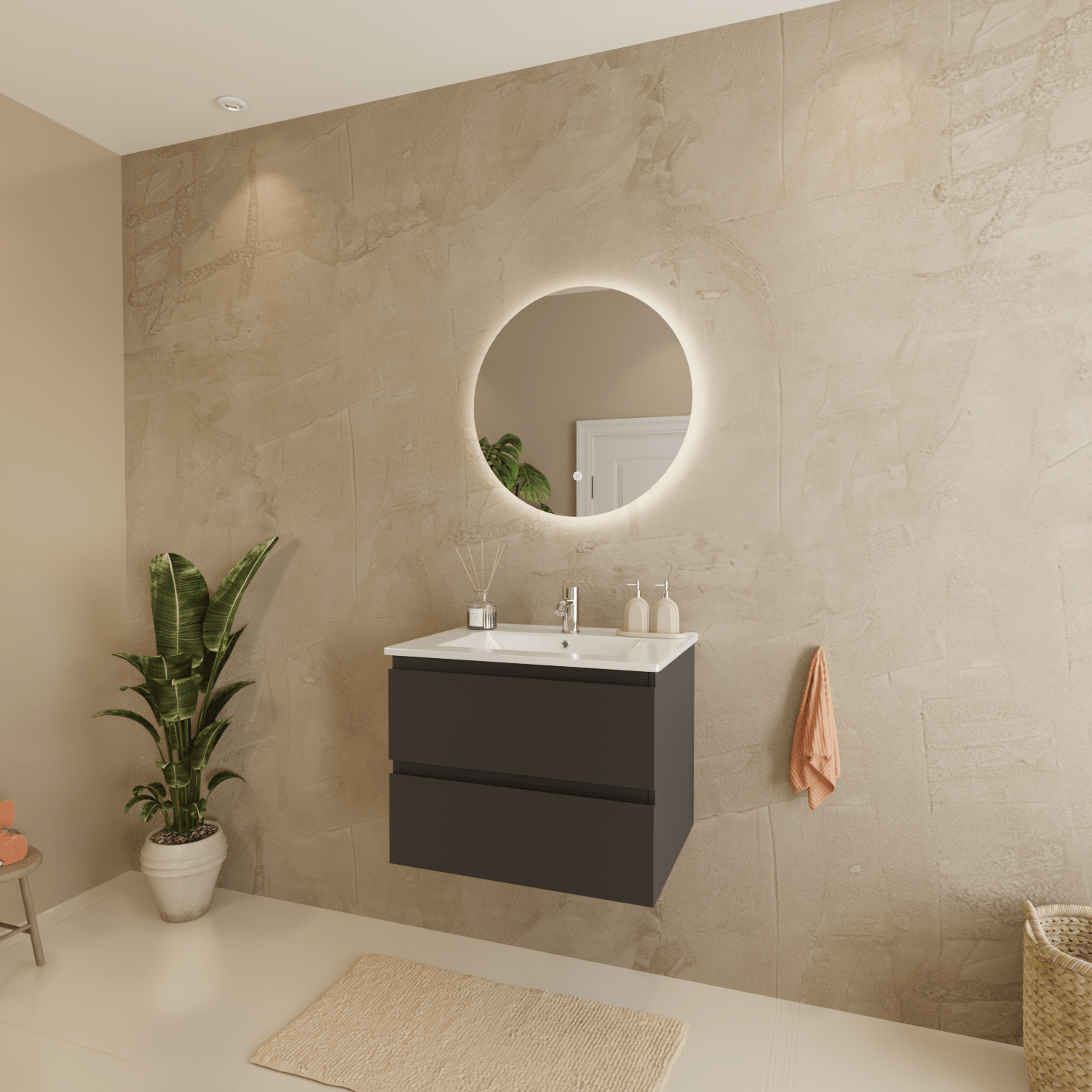 MARENZA Mat Zwart - Wastafel Wit - 60cm - lomazoo.com