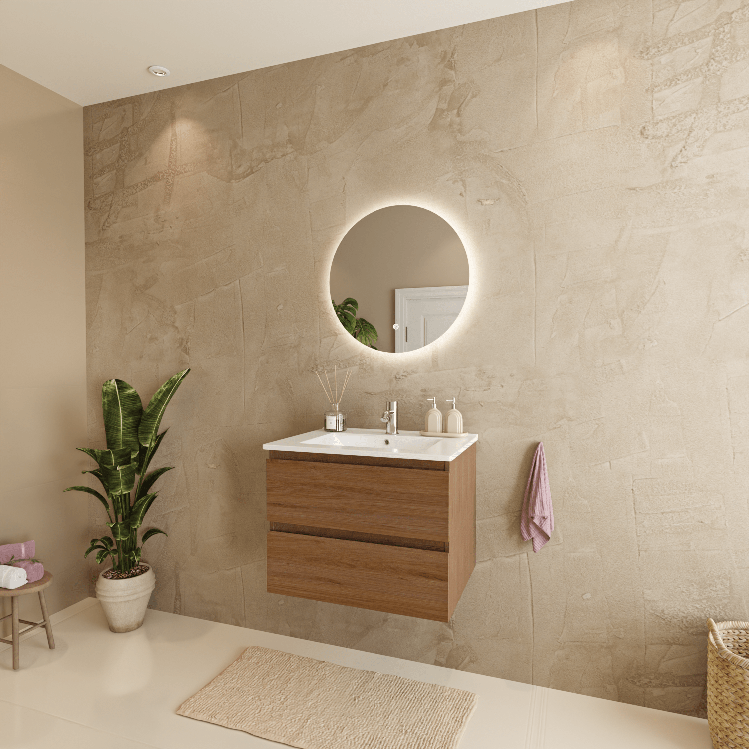 MARENZA Warm Eiken - Wastafel Wit - 60cm - lomazoo.com