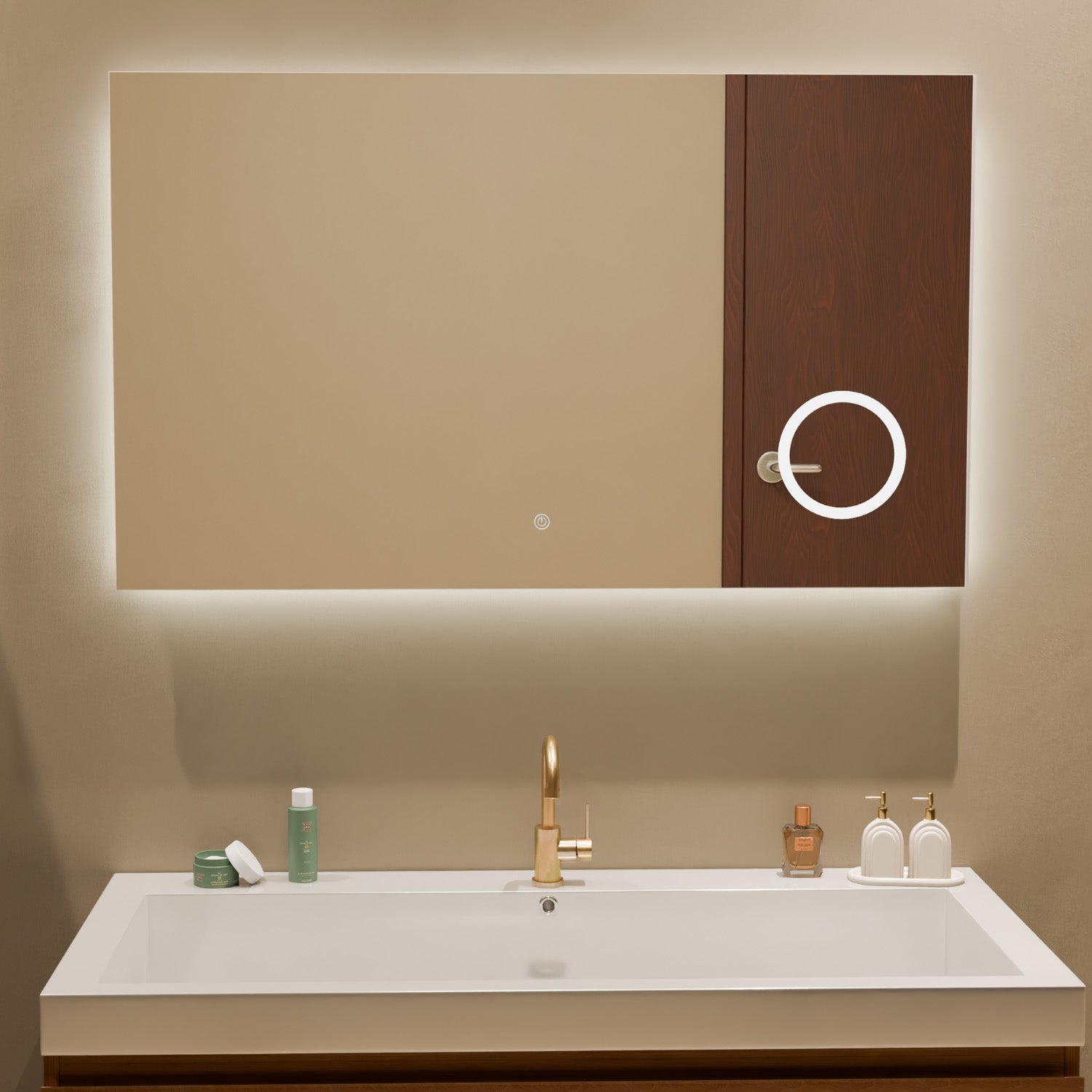 Badkamerspiegel 100x60 cm met LED-verlichting, anti-condens en geïntegreerde make-up vergrootspiegel