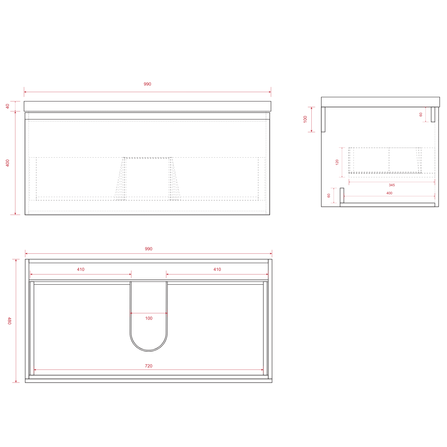 MODENA Greige - Wastafel Zwart - 100cm - lomazoo.com