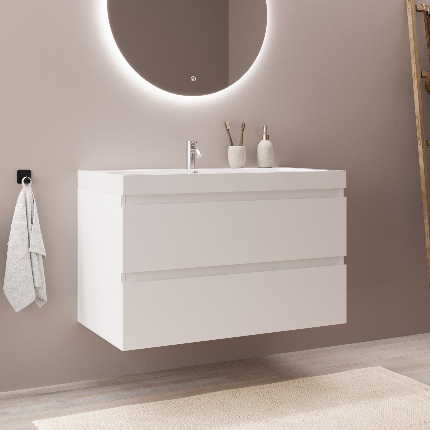 Badkamermeubelset wotan eiken met gegroefde look 80 cm wastafel badmeu