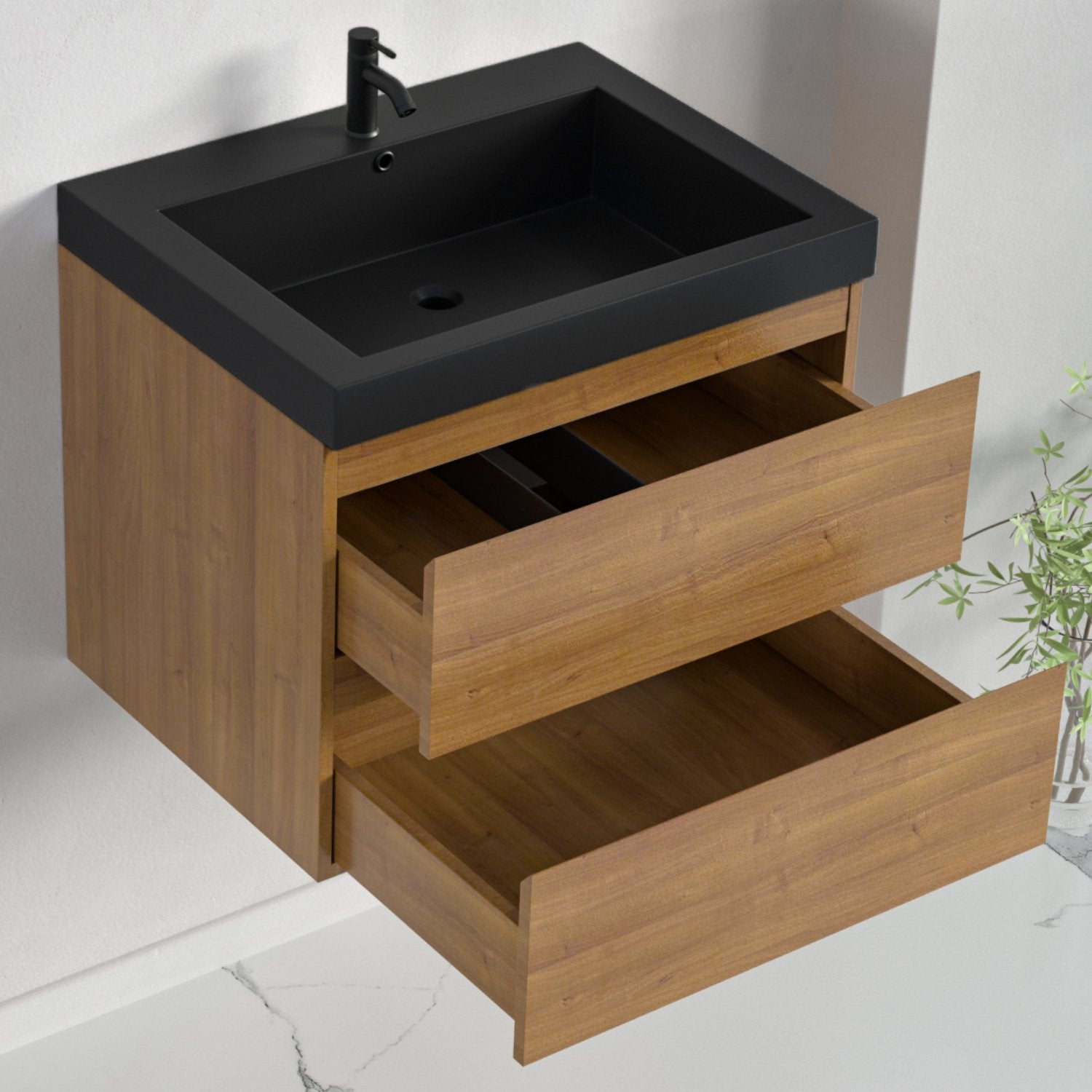 MONACO Warm Eiken - Wastafel Zwart - 60cm - lomazoo.com