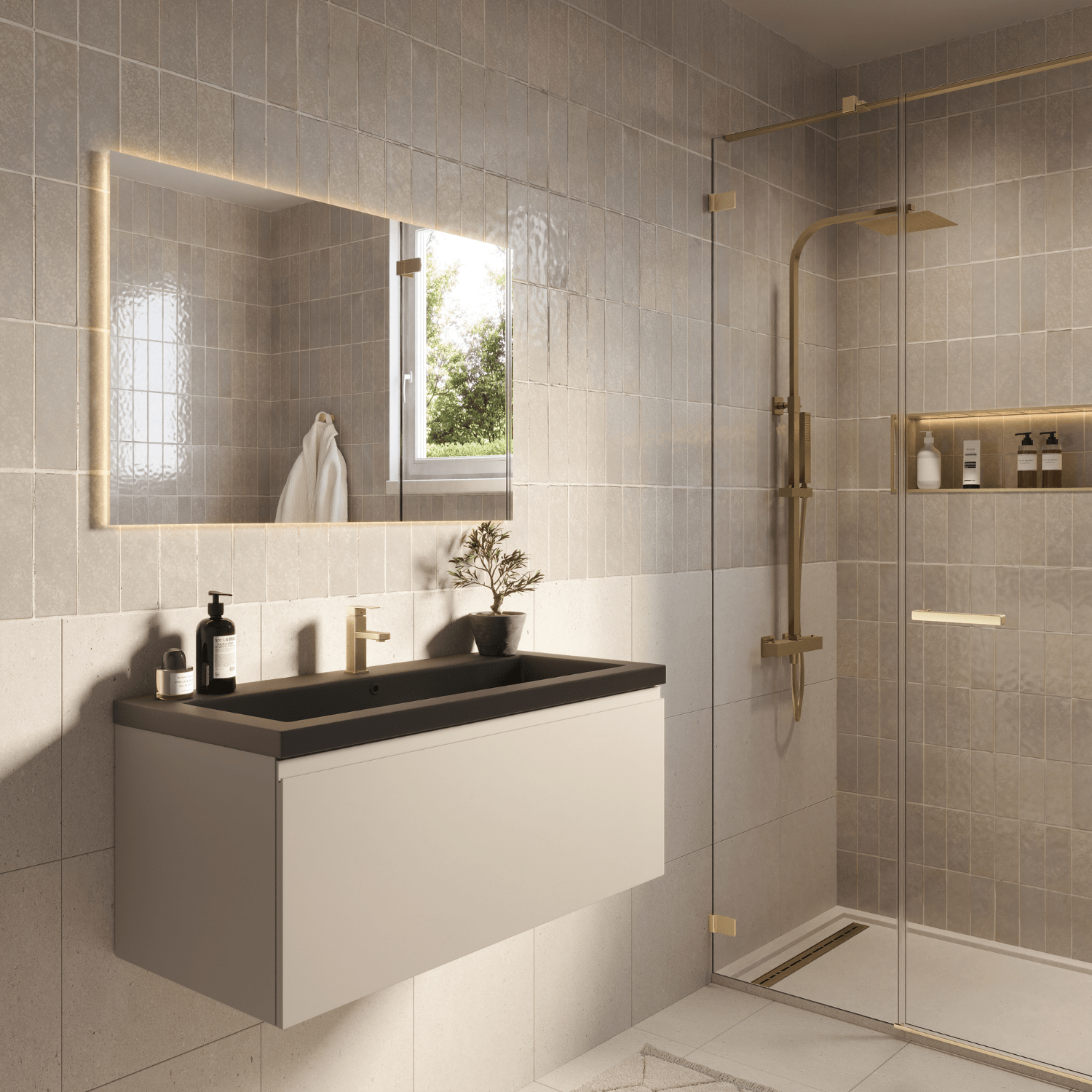 MODENA Greige - Wastafel Zwart - 100cm - lomazoo.com