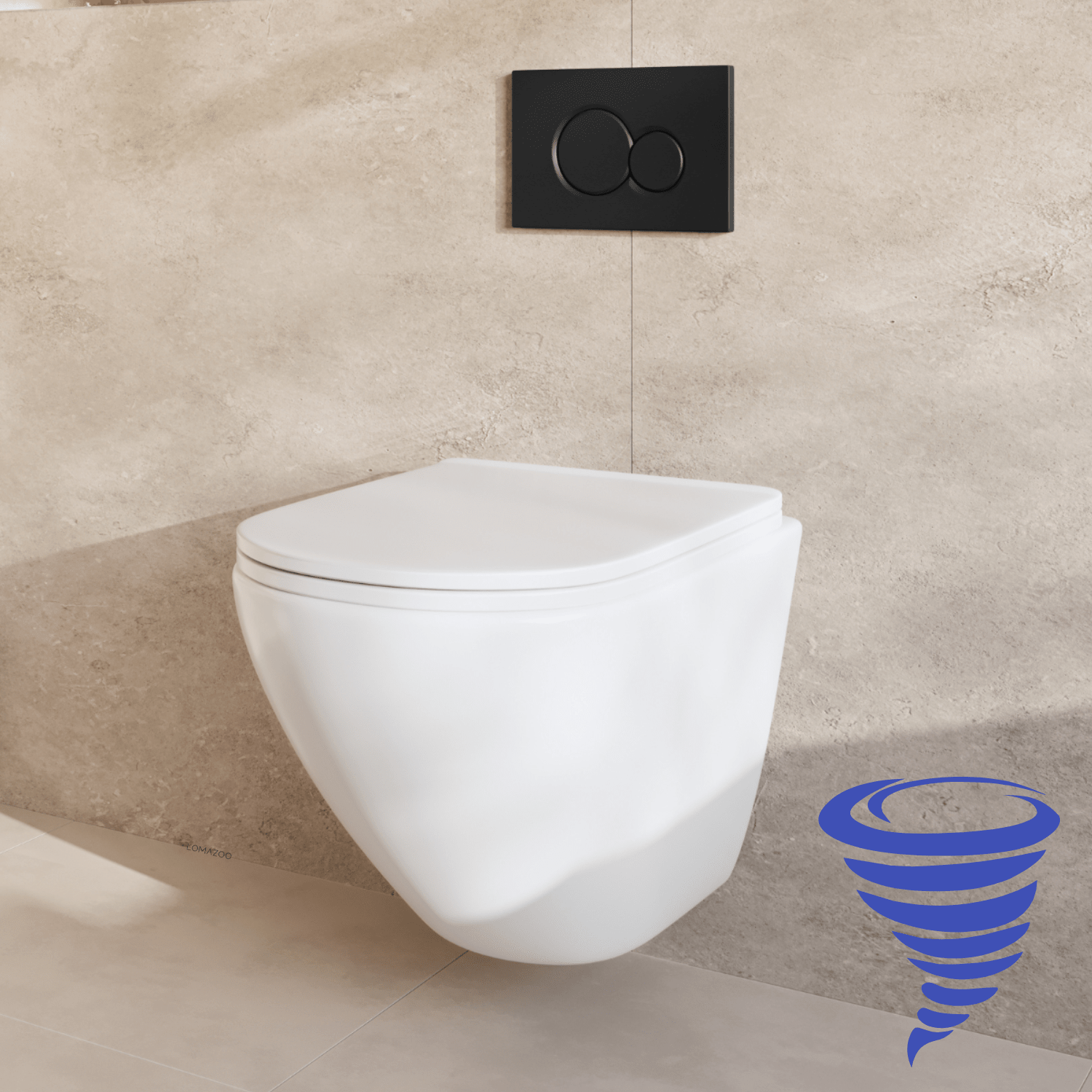 Hangtoilet met Inbouwreservoir - Rond Wit - Drukplaat Rond Zwart - Linea - lomazoo.com
