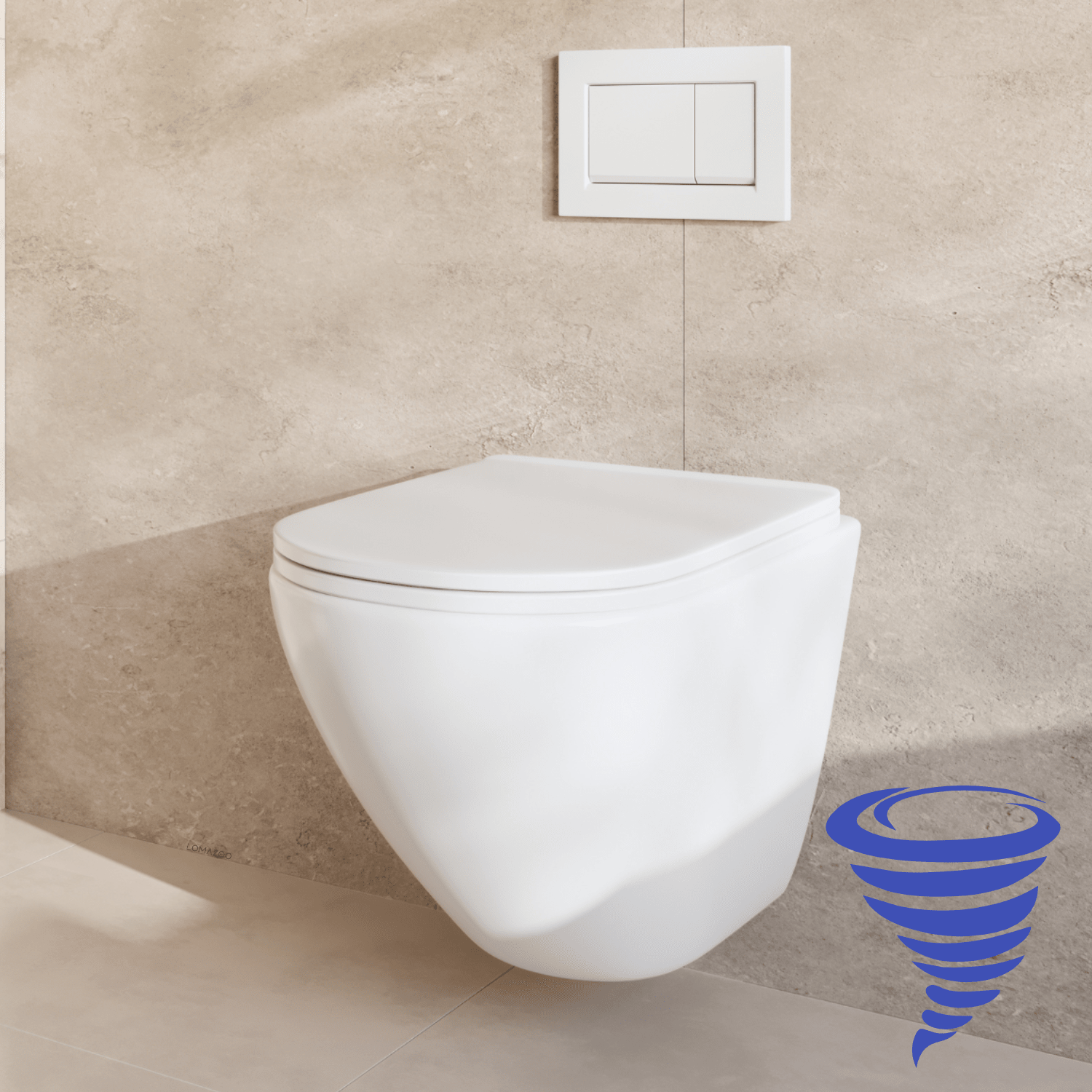 Hangtoilet met Inbouwreservoir - Rond Wit - Drukplaat Vierkant Wit - Linea - lomazoo.com