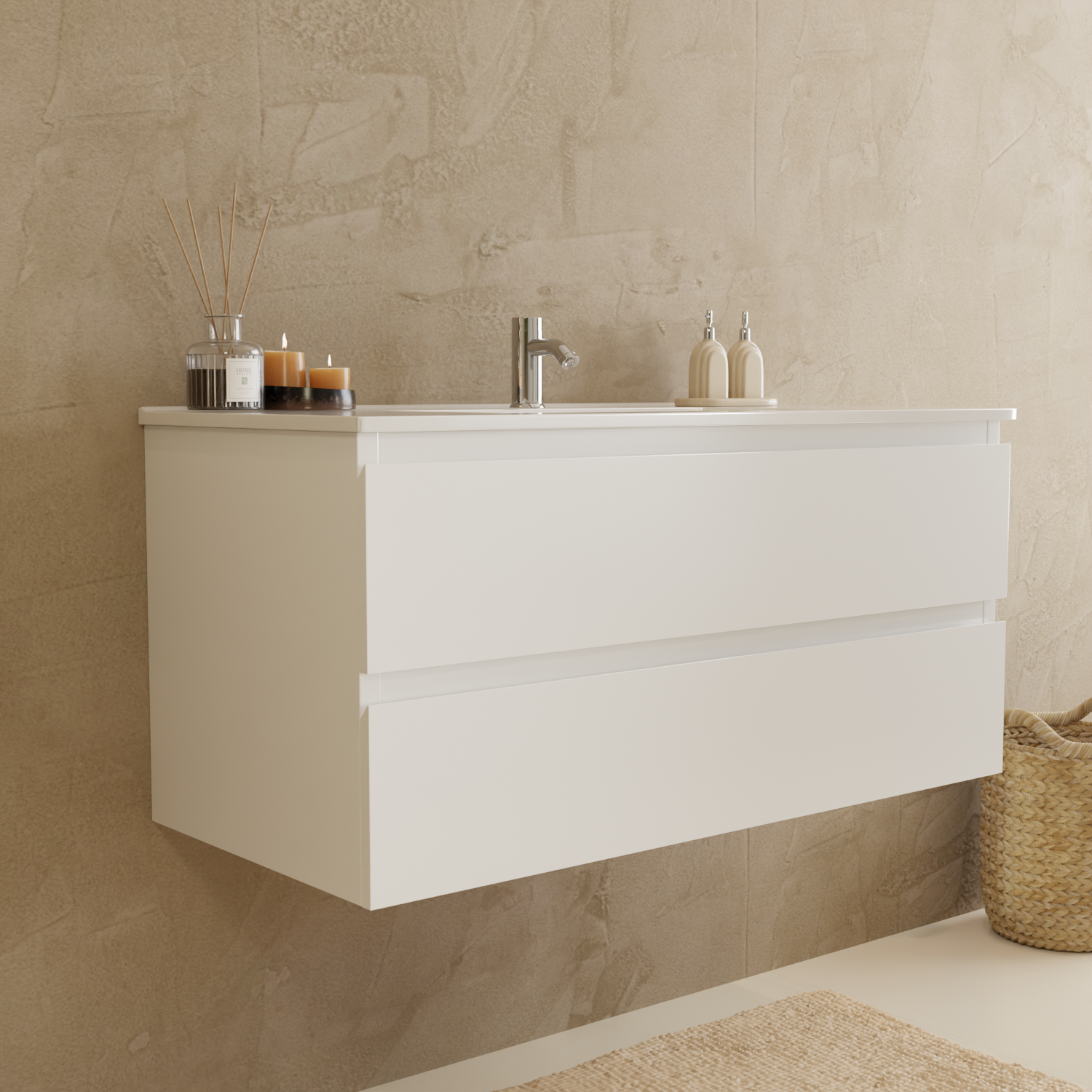 Ensemble meuble vasque 100 cm avec colonne - blanc brillant - lavabo blanc - LOMAZOO Verona