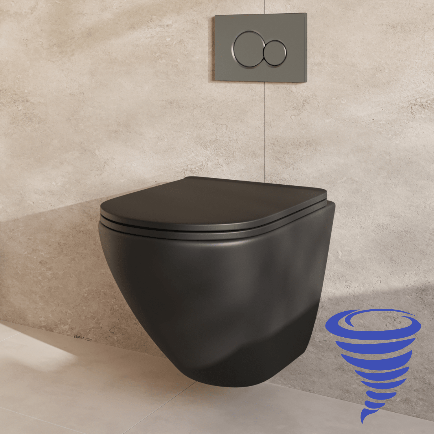 Hangtoilet met Inbouwreservoir - Rond Zwart - Drukplaat Rond Gunmetal - Linea - lomazoo.com