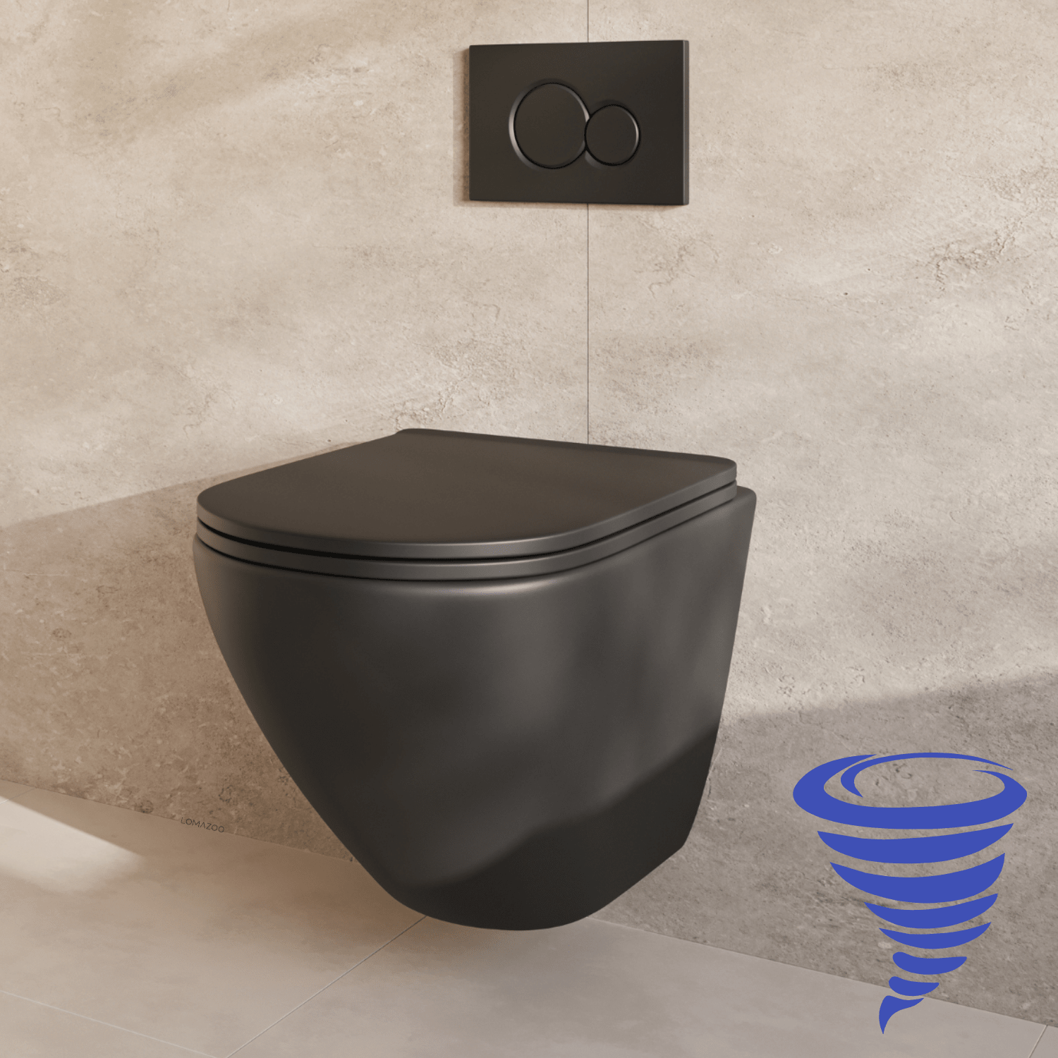 Hangtoilet met Inbouwreservoir - Rond Zwart - Drukplaat Rond Zwart - Linea - lomazoo.com