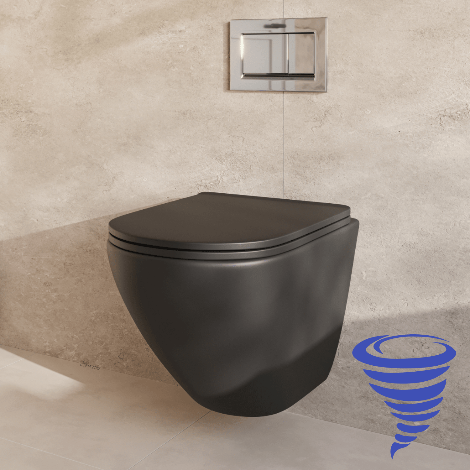 Hangtoilet met Inbouwreservoir - Rond Zwart - Drukplaat Vierkant Chroom - Linea - lomazoo.com