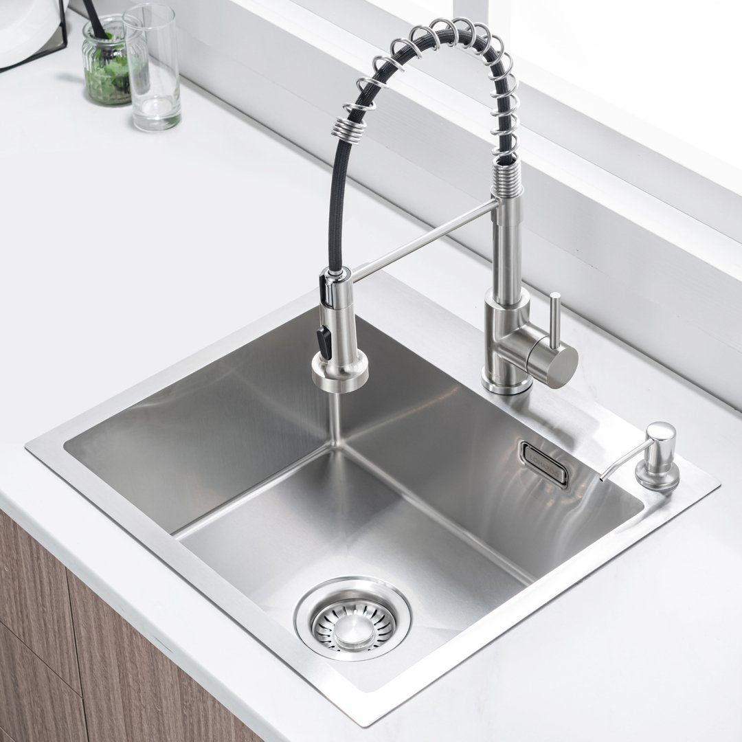 Cecipa Max Roestvrijstalen Spoelbak 70×45CM Met Afdruiprek, Wastafel En Zeepdispenser Geborstelde Keukenmixer Met Uittrekbare Sproeier 2 Stralen Om Uit Te Kiezen