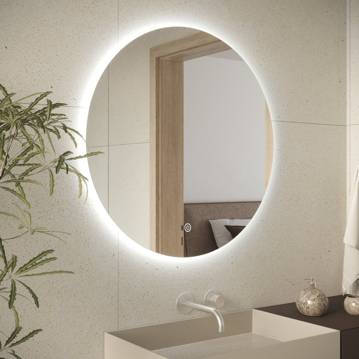 Miroir De Salle De Bain LED Intelligent Avec Météo, Bluetooth Et Interrupteur - Modèle Houston, Neuf