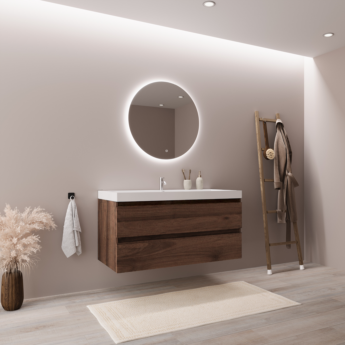 MONACO Chêne Brun - Vasque Blanche - 100 cm
