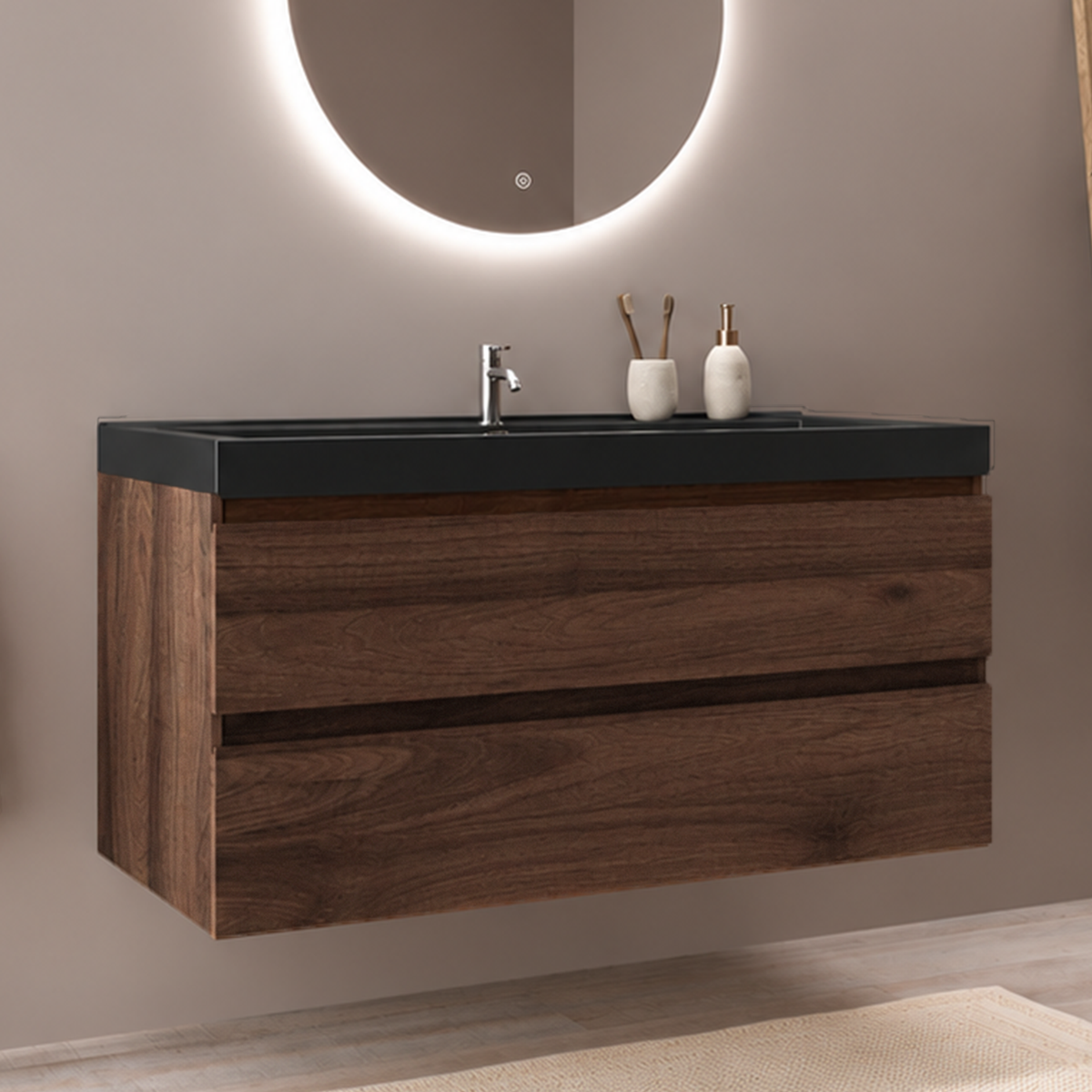 MONACO Chêne Brun - Vasque Noire - 100 cm
