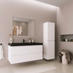 Conjunto de mueble de baño AVALON 100 cm - Con columna de baño - Blanco brillo - Lavabo negro