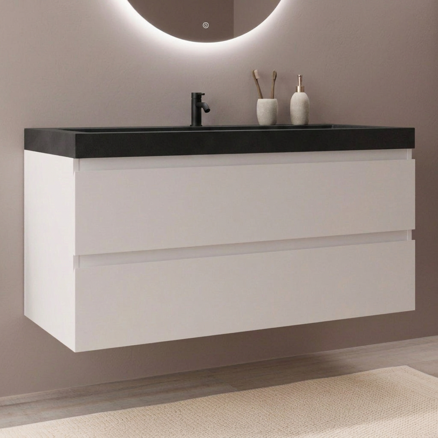 MONACO Glanzend Wit - Wastafel Zwart - 100 cm