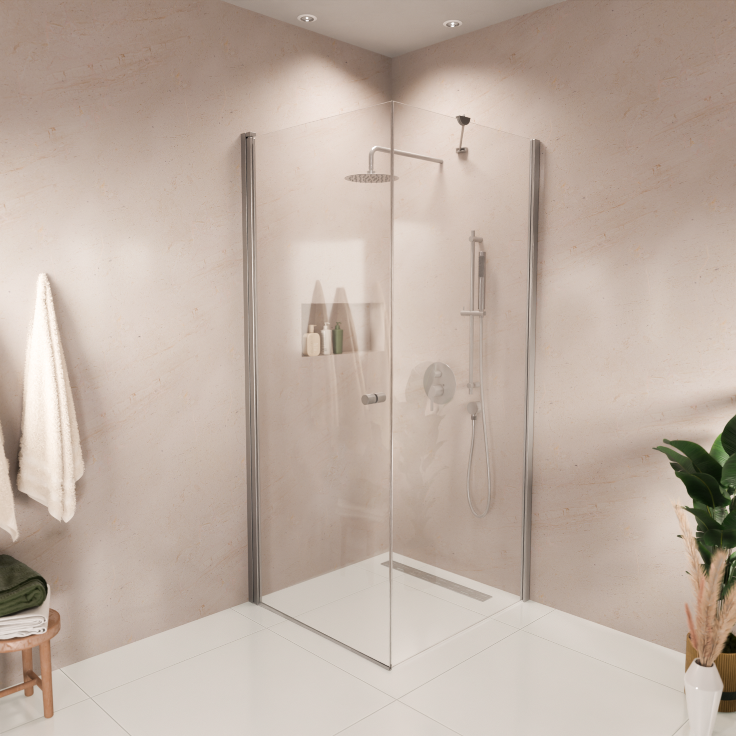 Duschkabine Medellin 90 x 90 x 200 cm – Chrom – Nano-Beschichtung – Drehtür