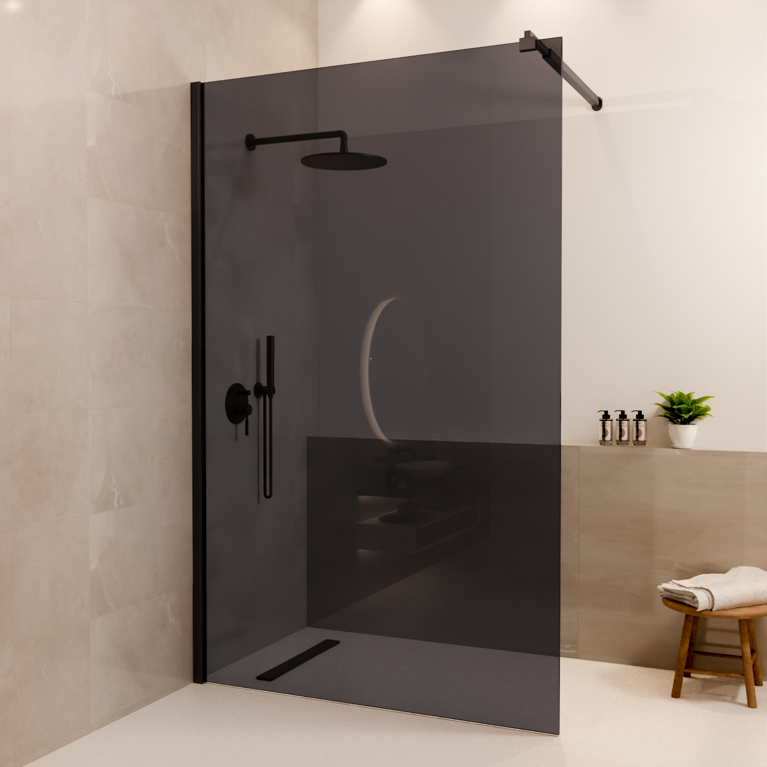 Douchewand Lima 120 x 200 cm - Zwart - Rookglas Nano Coating