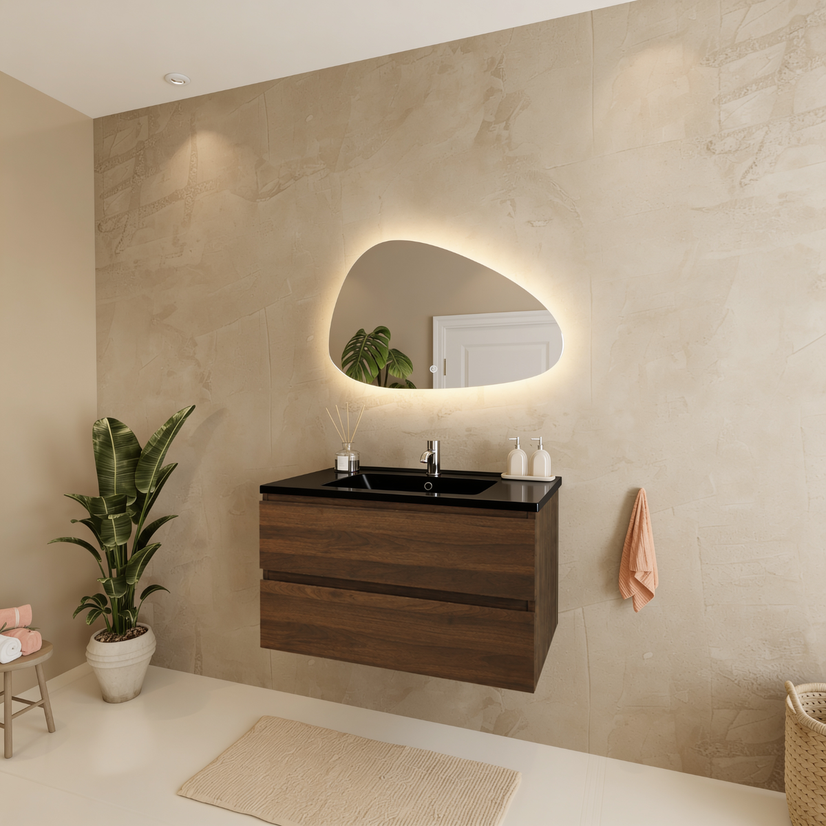 MARENZA Roble Marrón - Lavabo Negro - 80 cm