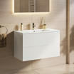 Mueble de baño suspendido NINEO blanco brillo - Lavabo blanco - 80 cm