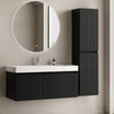 Ensemble meuble vasque ZESERO 100 cm – Avec colonne – Noir mat – Vasque blanche