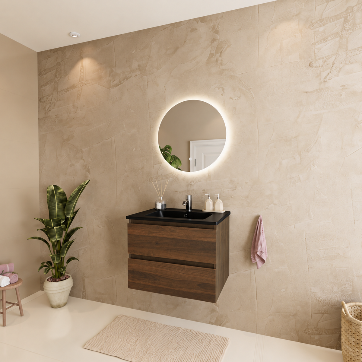 MARENZA Roble Marrón - Lavabo Negro - 60 cm