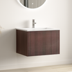 Mueble de baño suspendido SOVINA nogal acanalado - Lavabo blanco - 60 cm