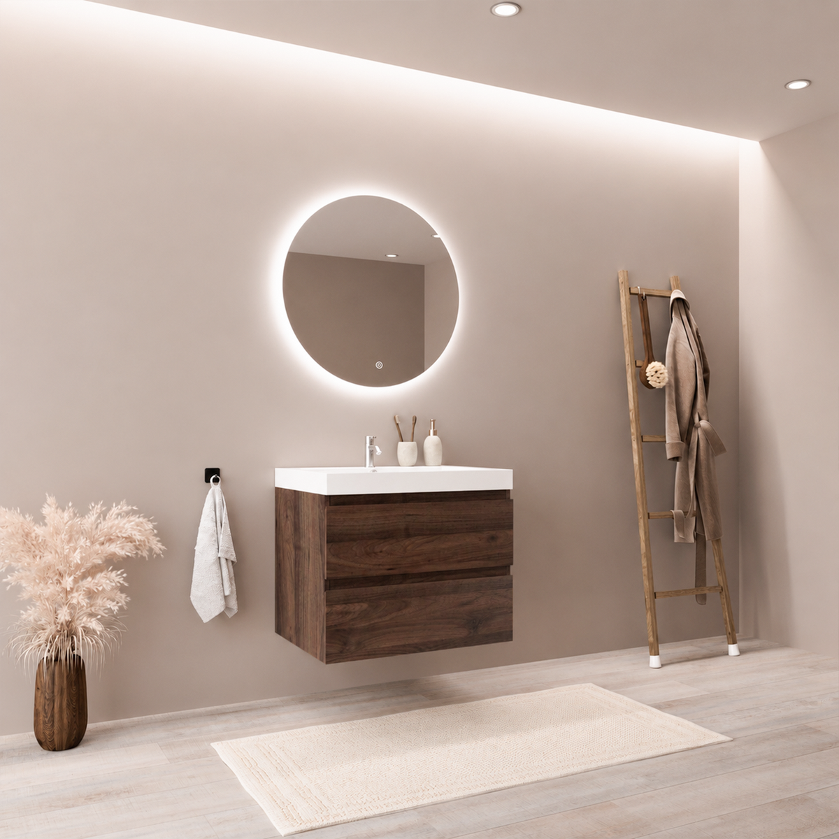MONACO Chêne Brun - Vasque Blanche - 60 cm