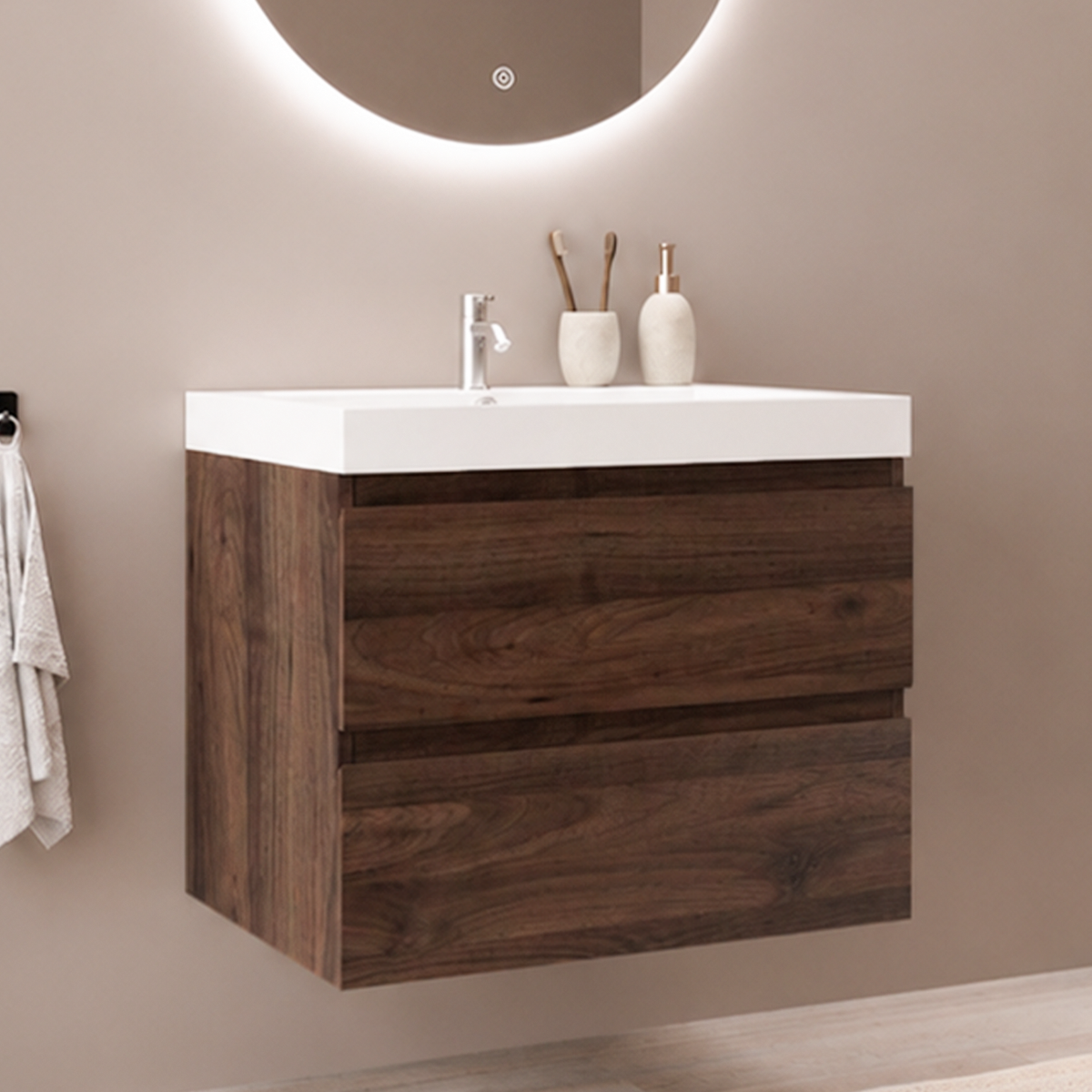 MONACO Chêne Brun - Vasque Blanche - 60 cm